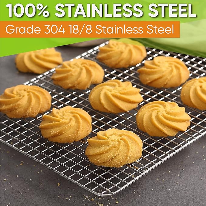 Spring Chef 8.5 x 12 Inch Stainless Steel Cooling Rack for Cooking and Baking - Oven Safe Cookie Cooling Rack - Fits Small Quarter Sheet Pan - Dishwasher Safe