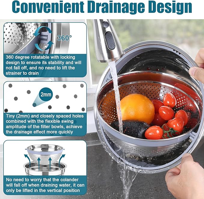 TeamFar Mixing Bowls with Colander Set, Stainless Steel Strainer and Nesting Salad Bowls, with Lids & 3 Graters, Non-Slip Bottom & Visible Lid, Rotatable & Dishwasher Safe, 4.6/3/1.5 QT, Blue