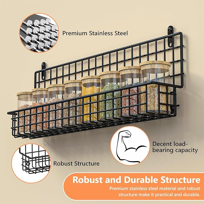 X-cosrack Spice Rack Organizer, 5-Tier Wall Spice Rack, Stackable Hanging Spice Jars Storage Racks, Great for Kitchen and Pantry, Up to Storage 48 Jars(Patent No.:D909138S)