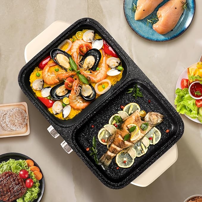 Food Party Hot Pot Electric Grill 2 in 1 Korean BBQ Grill Indoor Smokeless Hotpot Pot Electric Cooker Sahabu Shabu Pot Non Stick (Small)