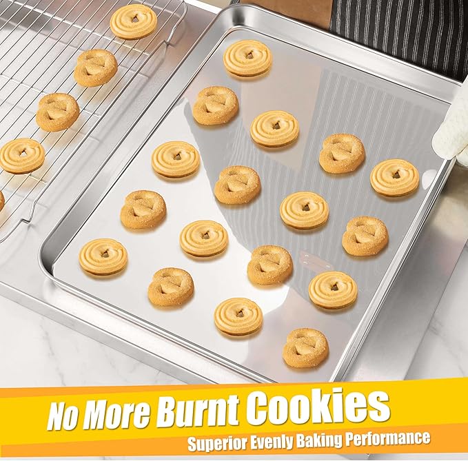 Homikit 1 Pack Baking Sheet, 18 x 13 Inches Stainless Steel Large Cookie Pan, Heavy Duty Metal Half Sheet Tray for Oven Baking Roasting Cooking, Rustproof & Nonstick, Dishwasher Safe
