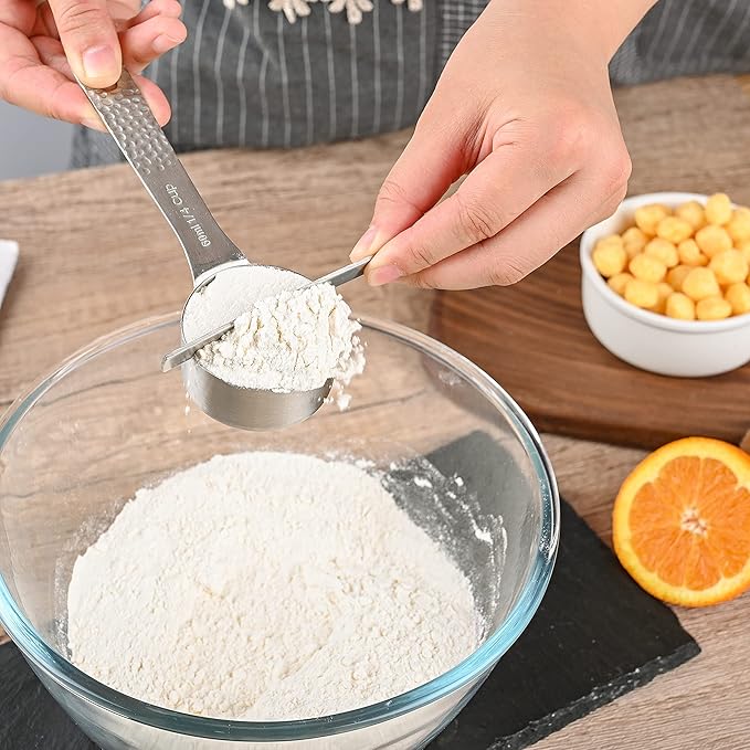 Measuring Cups and Spoons Set 19, Metric & US 18/8 Stainless Steel Measuring Cups and Spoons Set for Kitchen and Baking, Dry & Liquid Metal Measure Cup Spoon with Measure Equivalents