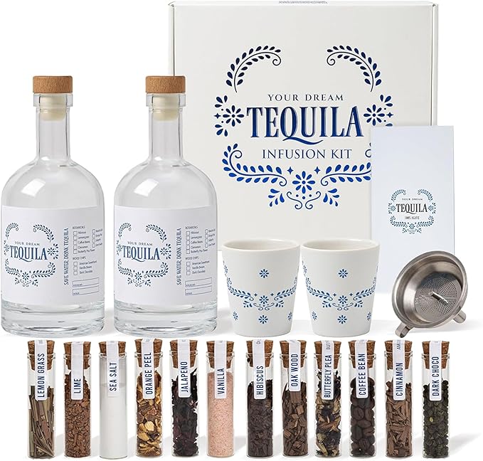 Tequila Gifts for Men – Tequila Making Kit - Bourbon Old Fashioned Infusion kit - Includes Bottles, Wood Chips, Botanicals – Perfect for Men & Women – Lover Gifts (No Alcohol Included)