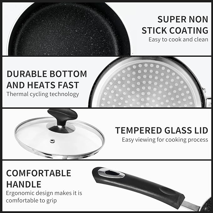 Nonstick Saucepan Set - 2 Quart and 3 Quart,Ultra Non Stick Sauce Pan Small Pot with Glass Lid,Great for Home Kitchen Restaurant,Black