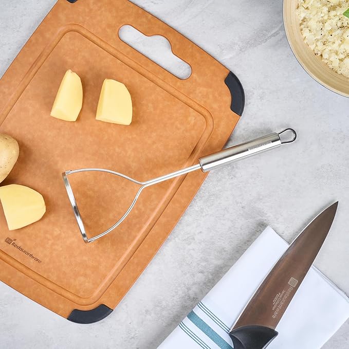 Restaurantware-German Standard Round-Faced Mashers With Ergonomic Handle, 24 Heavy-Duty Potato Mashers - Dishwashable, Durable, Stainless Steel Food Mashing Tool, For Avocado, Beans, Sweet Potatoes