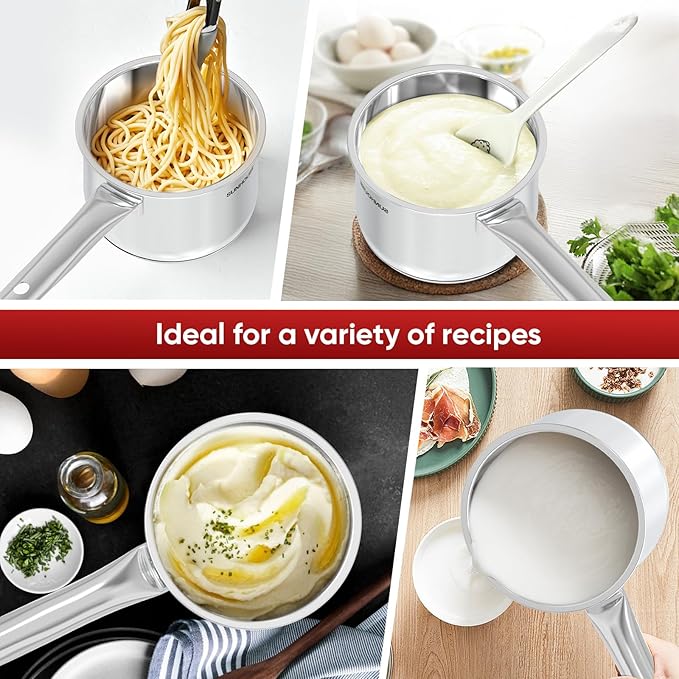 Sunhouse – 3 Quarts Stainless Steel Sauce Pan with Lid - PFOA-FREE, Stainless Steel Sauce Pan, Induction base, Stay-Cool Handle, Compatible with All Cooktops Gas, Geramic, Electric etc.