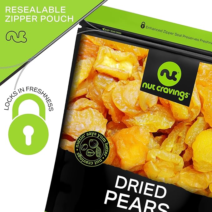 NUT CRAVINGS - Sun Dried California Pears, No Sugar Added (8oz, 1 Pack) Bulk Dry Fruits Packed Fresh in Resealable Bag - Sweet Healthy Snack, Naturally Grown, Vegan, Kosher