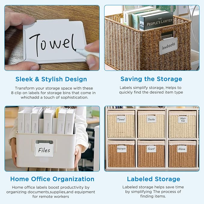 Metal Pantry Baskets Labels Clip On for Storage Bins | Edge Fold-Cream (Edge Fold-White, 8 Metal Label Clip)