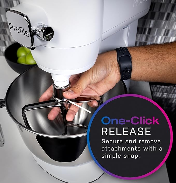 GE Profile Smart Stand Mixer, Built-In Smart Scale & Auto Sense Technology, 7qt Stainless Steel Bowl, 11 Speed, Includes Dough Hook, Beater, 11-Wire Whip, WiFi Connected, Carbon Black