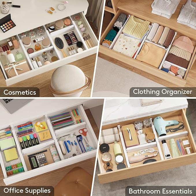 Lifewit 5 Pack Kitchen Drawer Dividers 2.36" High, 16"-22" Adjustable Drawer Organizer for Utensils/Clothes/Makeup, Plastic Expandable Separators in Dresser/Bedroom/Bathroom/Office Storage