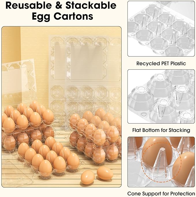 180 Pack Egg Cartons Cheap Bulk, 12 Count Clear Empty Egg Cartons for Fresh Chicken Eggs, 3x4 Grids Reusable Egg Holder Trays for Refrigerator Use, Chicken Farming, Family Storage and Market Purpose