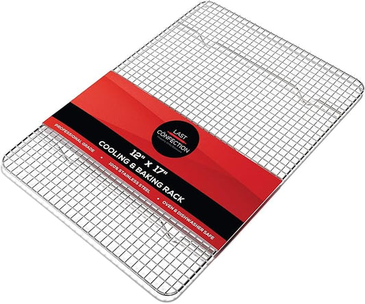 Last Confection Stainless Steel Baking & Cooling Rack - 12" x 17" (Fits Half Sheet Pan) - Cookie Baker's Oven Wire Rack