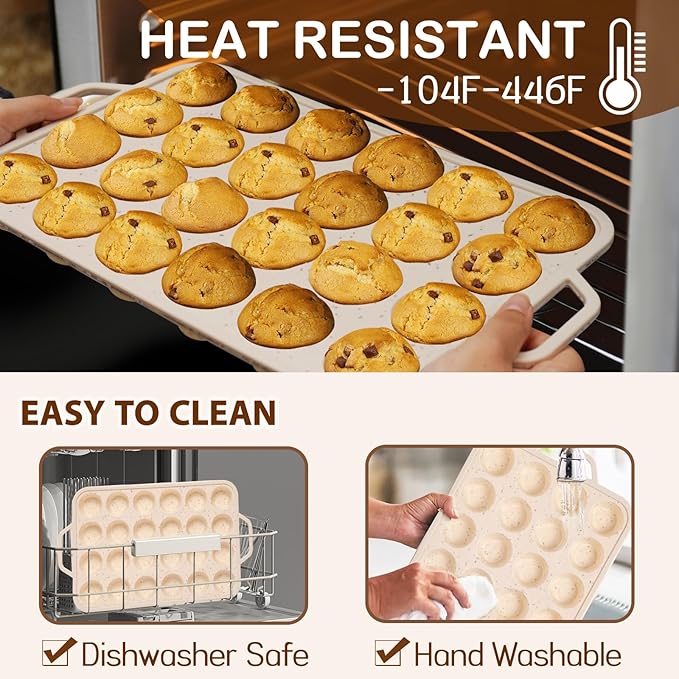 Silicone Muffin Pan, 12 Cups Muffin Tin Baking Mold With Reinforced Stainless Steel Frame Inside, Nonstick Bakeware Cupcake Pan BPA Free, 2PCS