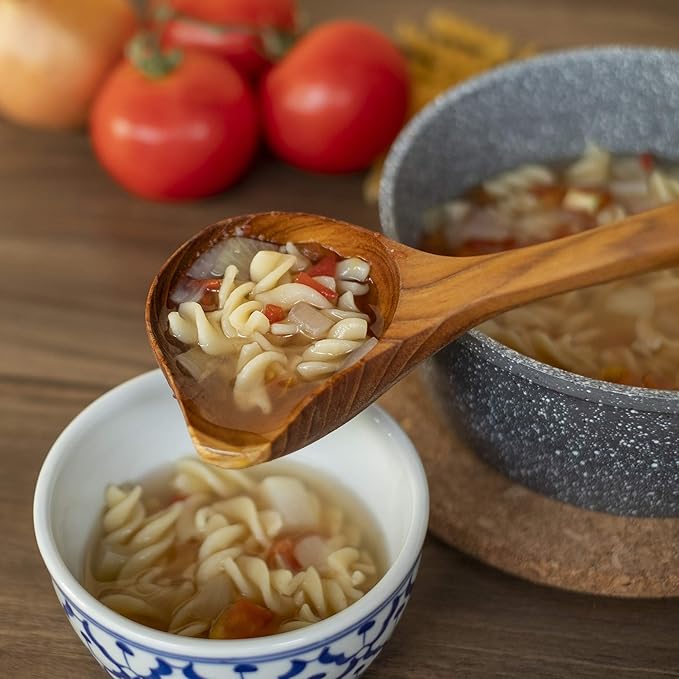 FAAY Duck's Tail Ladle - Eco Friendly Teak Wood Kitchen Tool, Hand Carved Unique Grain Server Gravy Ladle