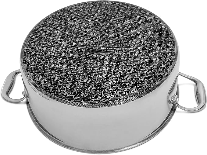 Hell's Kitchen Hybrid 7.5 Qt Pot and lid, Tri-Clad Stainless Steel and Nonstick Ceramic, PFAS Free, no PFOA, no PTFE, no Teflon, Non Toxic Cookware, Metal Utensil Safe, All Cooktops and Oven Safe