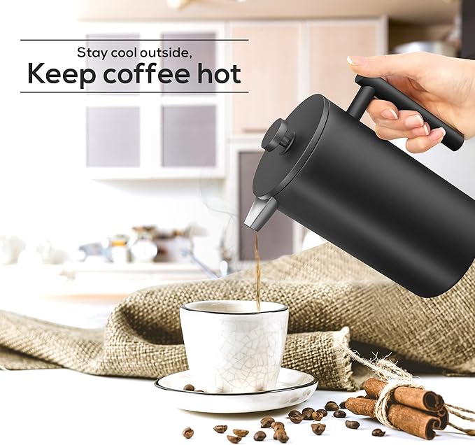 Utopia Kitchen Stainless Steel French Press Coffee Maker 12 Oz, French Press Tea Maker, Cold Brew Portable Travel Coffee Presses, Tea Press Gifts Black