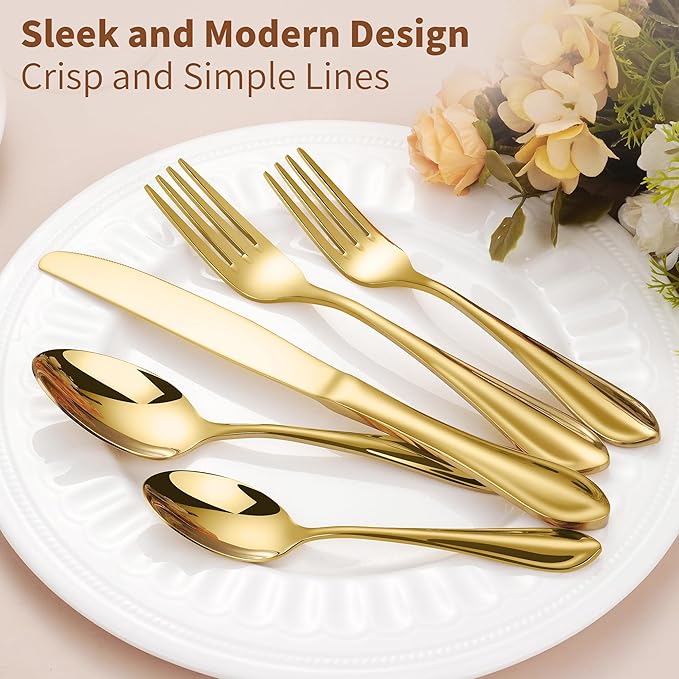 20-Pieces 18/10 Stainless Steel Silverware Set, Gold Stainless Steel Flatware for 4, Heavy Duty Silverware, Dishwasher Safe, Ideal for Gift
