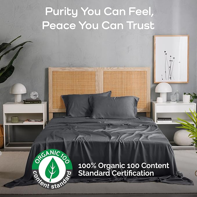 100% Viscose from Bamboo Sheets Queen Size, Super Soft Bedding Set, 4PC Cooling Sheets for Hot Sleepers, Vegan Silk Moisture Wicking, Organically Grown Bedsheet - Charcoal - 60" x 80"