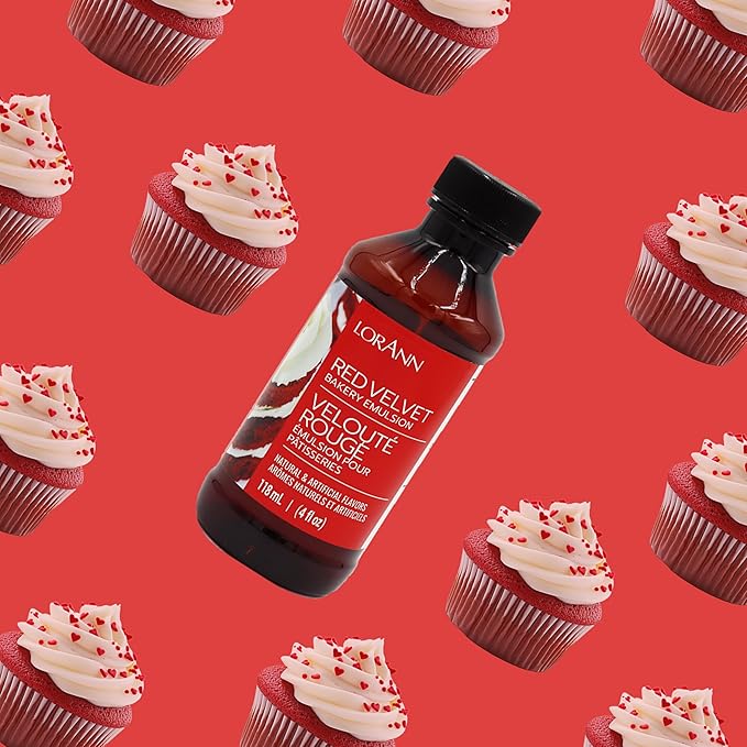 LorAnn Oils Red Velvet Bakery Emulsion: True Essence, Ideal for Boosting Fruit Tones in Cakes, Cookies & Desserts, Gluten-Free, Keto-Friendly, Extract Substitute Essential for Your Kitchen, 4 Oz