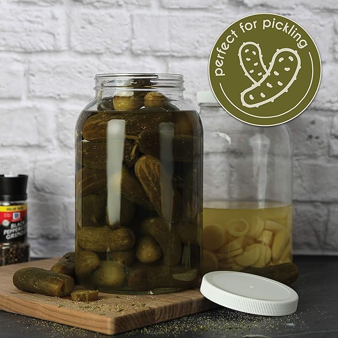 kitchentoolz 1 Gallon Glass Jar Wide Mouth with Airtight Foam Lined Plastic Lid - Large Mason Jar for Fermenting Kombucha Kefir - Storing and Canning (4)