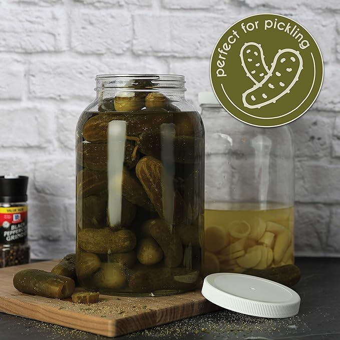 kitchentoolz 1 Gallon Glass Mason Jars – Extra Large Wide Mouth Jars with Airtight Lids – Perfect for Sourdough Starter, Fermenting, Pickling, and Storage – Made in the USA – Pack of 2