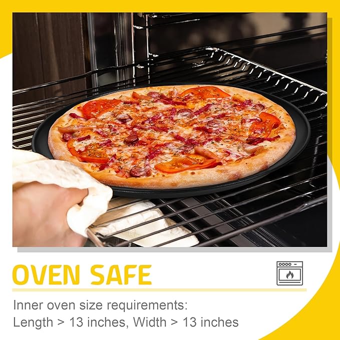 P&P CHEF Pizza Pan Bakeware for Home Kitchen, Stainless Steel Pizza Tray for Baking Pizza, Healthy & Reusable & Easy Clean, Oven & Freezer Safe, 12 Inch & Black