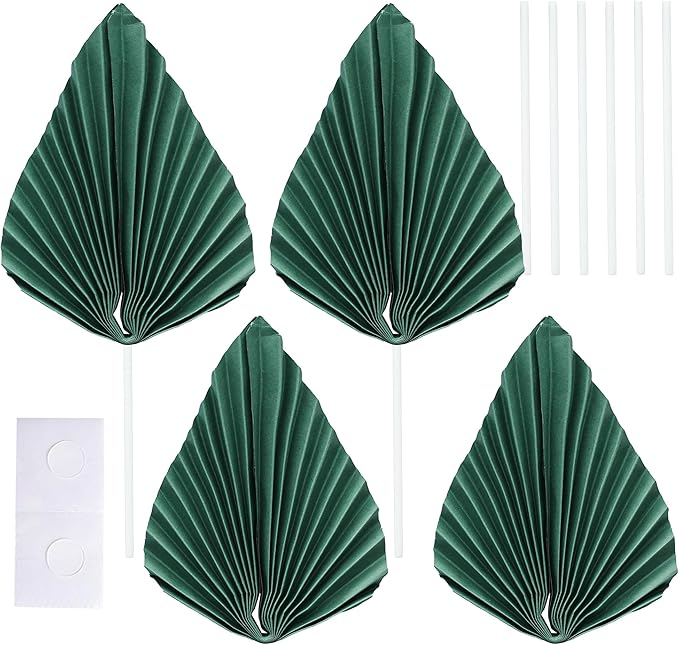 Gyufise 6Pcs Paper Palm Fan Cake Toppers Palm Spear Leaves Fan Cupcake Toppers Cake Insert Decorations Craft DIY Cake Bakeware Decoration for Birthday Party Wedding Party Decor Supplies Green