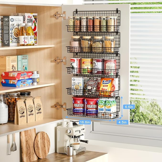 X-cosrack Spice Rack Wall Mount, 5 Tier Large Spice Rack Organizer for Efficient Storage, Height-Adjustable Hanging Spice Shelf for Kitchen and Pantry, Up to Storage 90 Jars(Patent No.:D909138S)