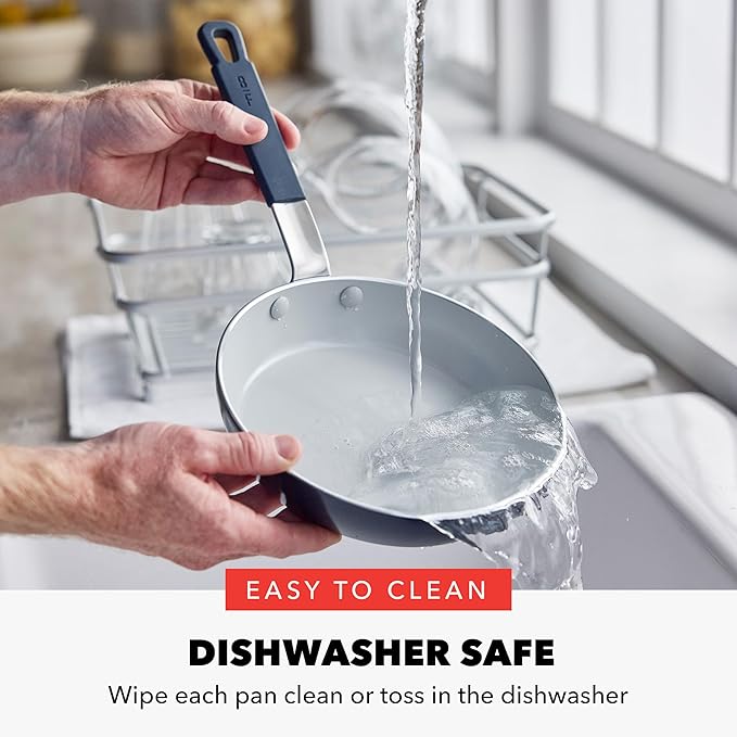 GreenPan x Bobby Flay 13 Piece Nonstick Cookware Pots and Pans Set, PFAS-Free Diamond Ceramic, Induction Suitable, Easy Clean Dishwasher & Oven Safe, Stay-Cool Silicone Handles, Glass Lids, Navy Blue