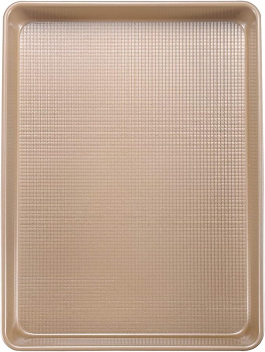 Commercial Half Sheet Pan Set - 18x13 Inch Large Nonstick, Heavy Duty Warp Resistant Cookie Tray for Baking Roasting - Gold