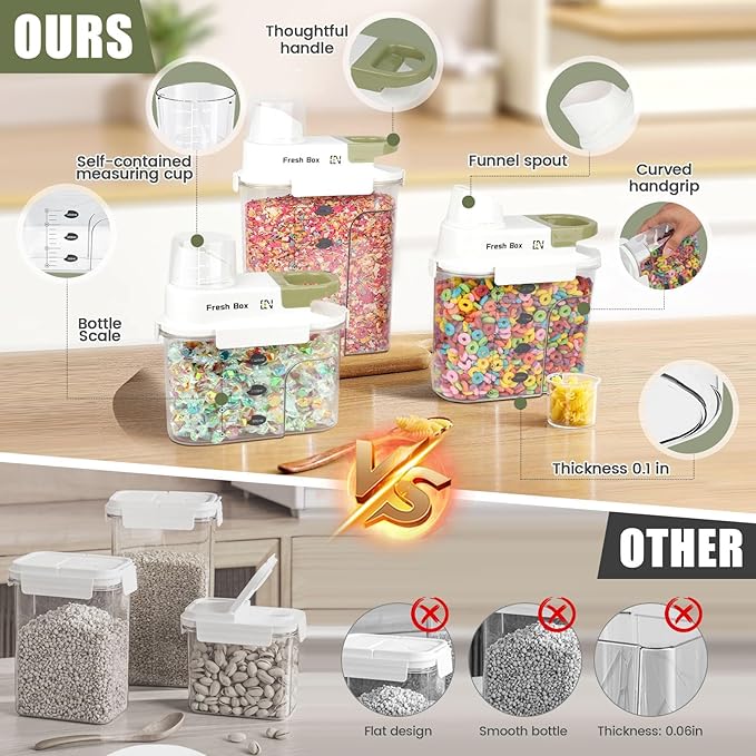 Cereal Storage Container 2Pack,61oz/1.8L Airtight Food Storage Containers With Lids,Organizers Storage With Measuring Cup for Beans,Sugar,Rice,Nuts,Snacks,Pet Food,Candy