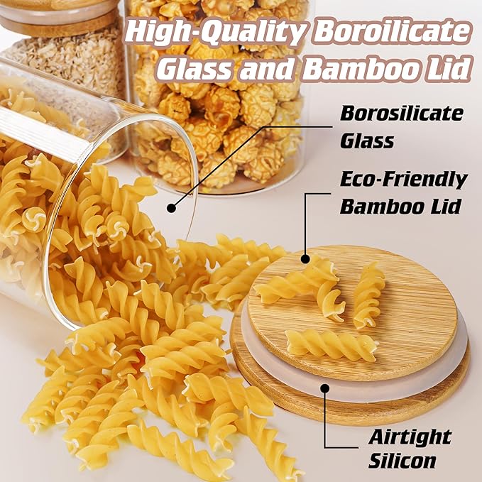 Glass Jars with Bamboo Wooden Airtight Lids 6oz 10oz 18 oz Spice Jars Food Storage Containers for Home Kitchen, Tea, Salt, Pepper, Spices, Coffee, Herbs, Grains