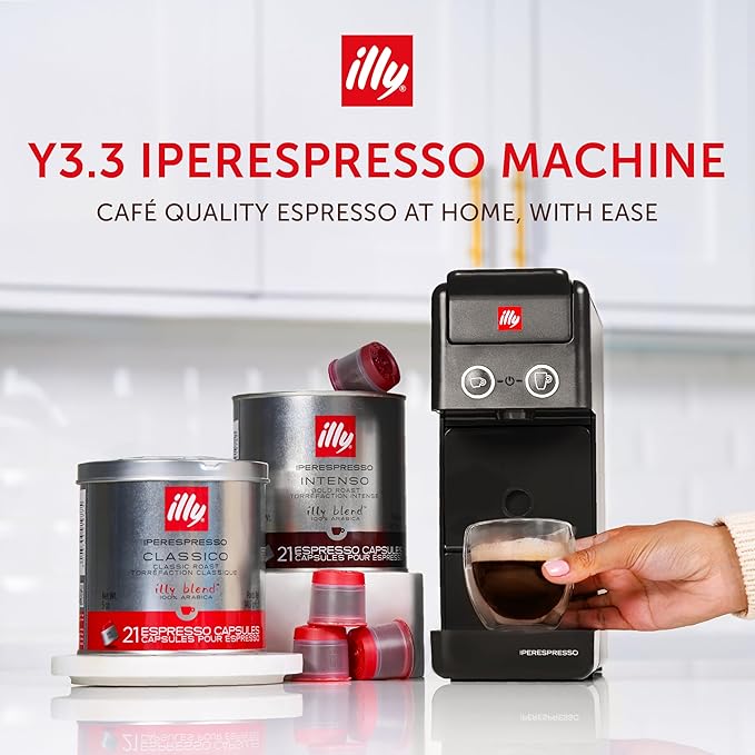 Illy Y3.3 Espresso Machine, Single Serve Coffee Machine for IperEspresso Capsules, Single Cup Espresso Maker (Black)