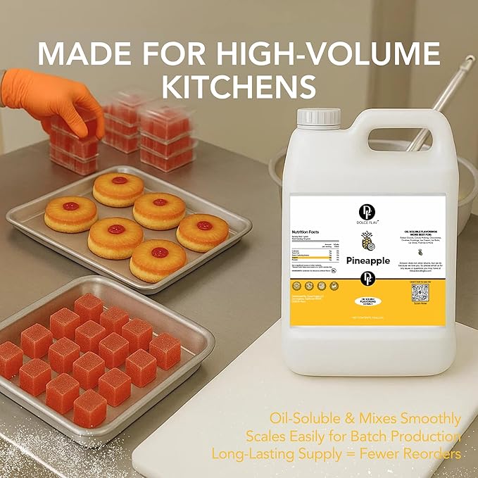 Dolce Flav Pineapple Extract – 1 Gallon Oil-Soluble Kosher, Sugar-Free, Concentrated Tropical Flavor for Candy, Chocolates & Desserts, Includes Measured Dropper