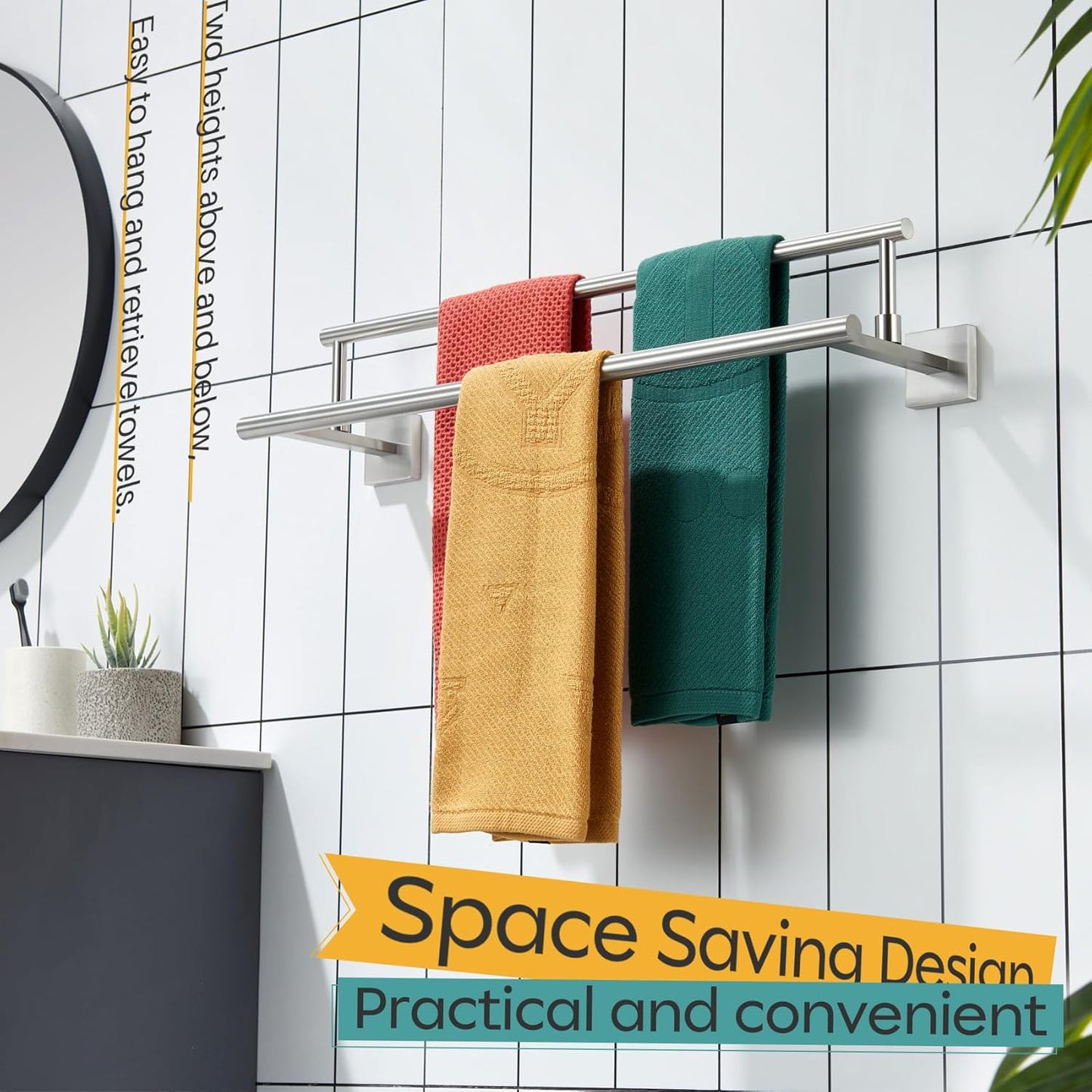 KOKOSIRI Hand Towel Holder Brushed Nickel Bathroom Rack 20-Inch Double Bath Towel Bars Rails for Garage Kitchen Stainless Steel B5009BR-L20