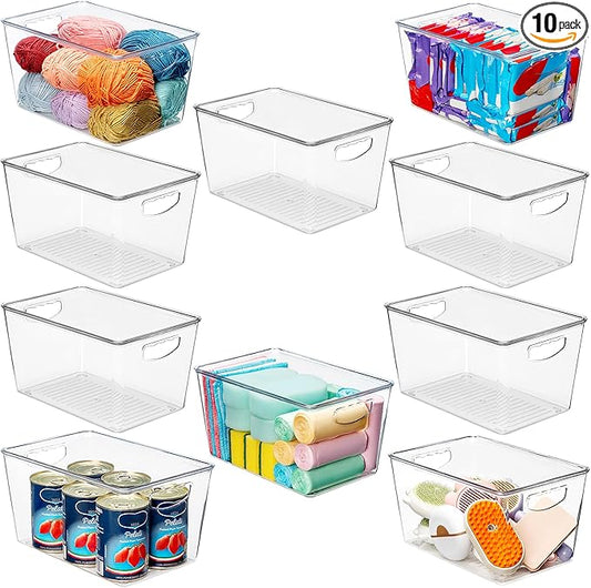 theaoo Clear Storage Bins with Lids Stackable - Large Plastic Containers for Pantry Organization and Storage - Perfect for kitchen,Fridge,Laundry Room,Bathroom,Garage,Closet,Cabinet Organizer -10 Pack