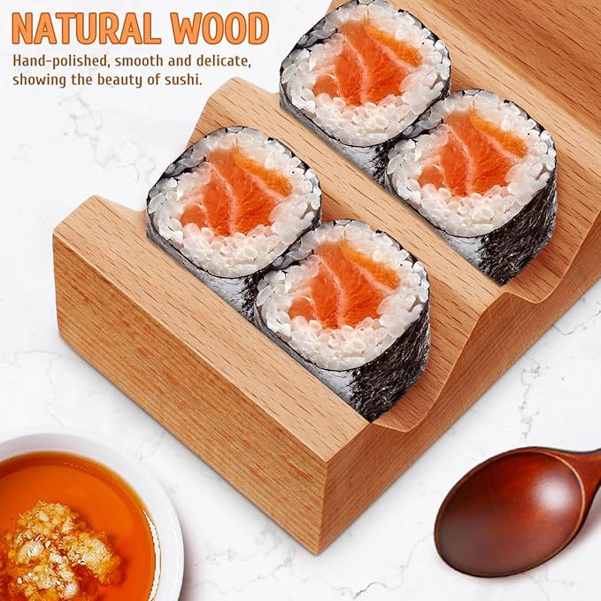 Kichvoe Sushi Holder Wooden Serving Stand: Taco Holder Sushi Rack with 3 Slots - V Shaped Japanese Cuisine Serving Tray for Kitchen Counter Or Dining Table, 5.11 * 2.87 * 1.69inch