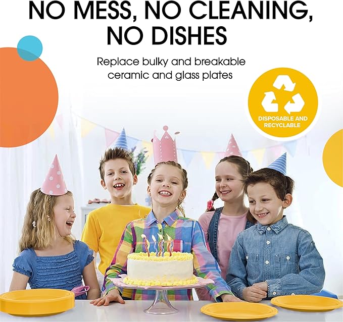 Exquisite Party Solids Yellow Plastic Plates For Party 10" Yellow Disposable Plates Heavy Duty Supplies 100 Pcs Plastic Dinnerware Sets Heavy Duty 350 GSM Disposable Dinnerware Set