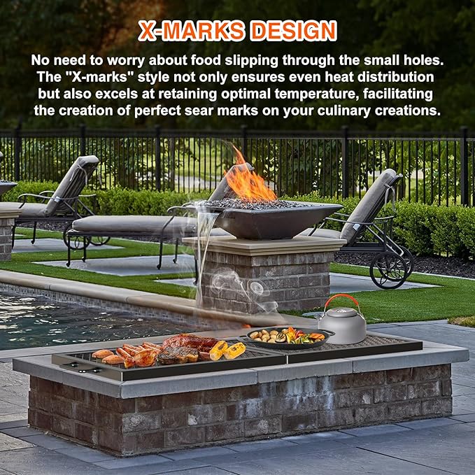 Onlyfire Foldable X-Marks Fire Pit Cooking Grate, Portable Rectangle Campfire Grill Grate with Handles, Heavy Duty Steel Campfire BBQ Grill for Outdoor, 40 inch