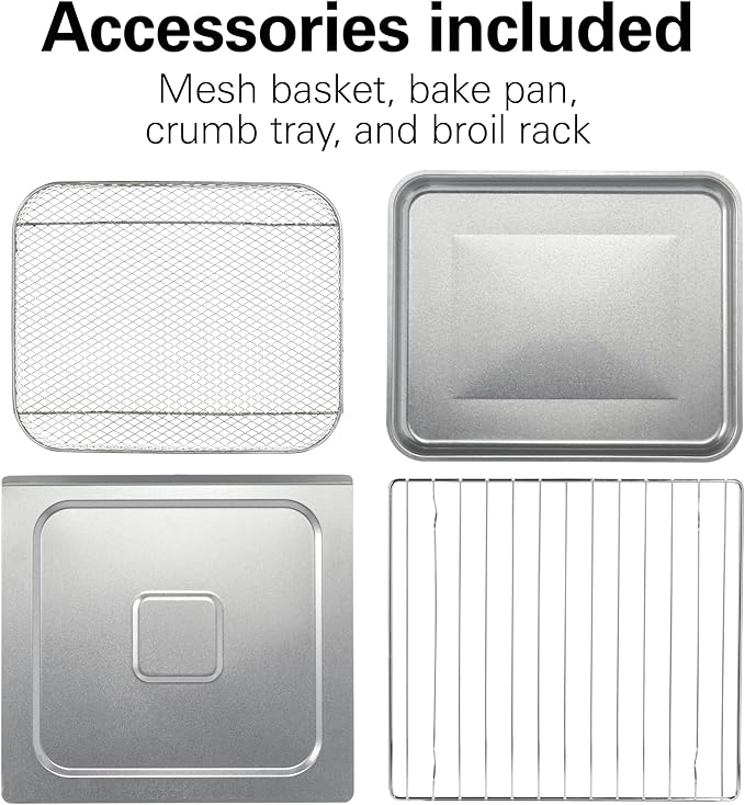 Hamilton Beach Digital Air Fryer Toaster Oven Combo, 10 Ways to Cook, 4 Preset Functions, Stay On & 1800 Watts, LED Capacitive-Touch Controls, 2 Rack Positions, Fits 12” Pizza, Black & Stainless Steel