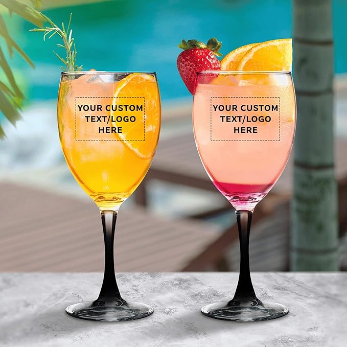 Custom Nuance Wine Glasses by ARC 10.5 oz. Set of 10, Personalized Bulk Pack - Restaurant Glassware, Perfect for Red Wine, White Wine, Cocktails - Black