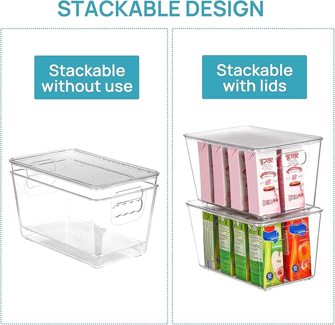 Vtopmart 1 Pack Clear Stackable Storage Bin with Lid, Medium Plastic Container with Handle for Pantry Organizer and Storage,Perfect for Kitchen,Fridge,Cabinet, Closet,Bathroom Organization