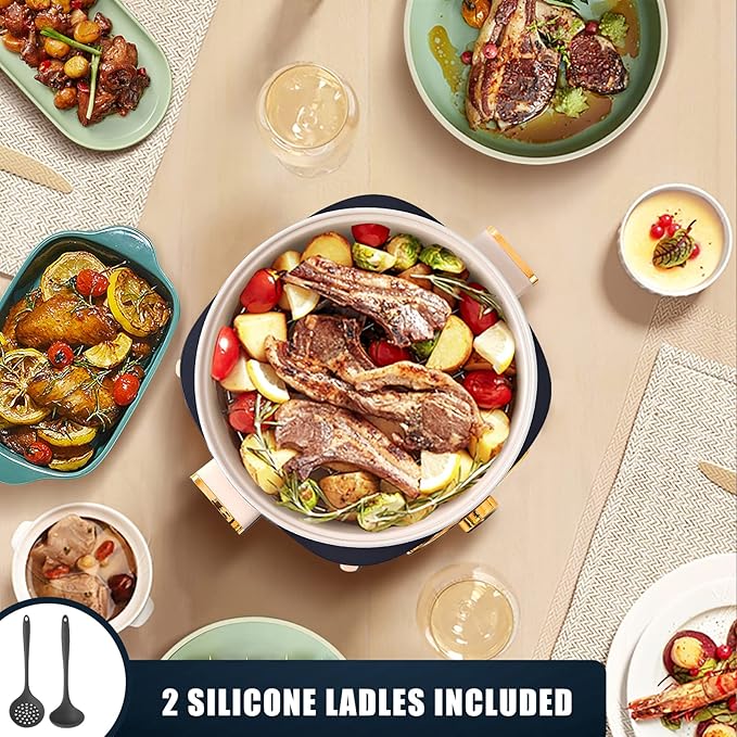 Dezin Electric Shabu Shabu Pot with Removable Pot, 4L Electric Non-Stick Pot with Multi-Power Control, 3.7" Depth Electric Cooker with Tempered Glass Lid for Party, Family and Friend Gathering