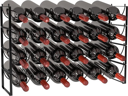 TONLEA 4-Tier Wine Rack - 3-in-1, Stackable, 24-Bottle Wine Storage Rack for Cabinet or Pantry (Dark Black, Version 3.0)