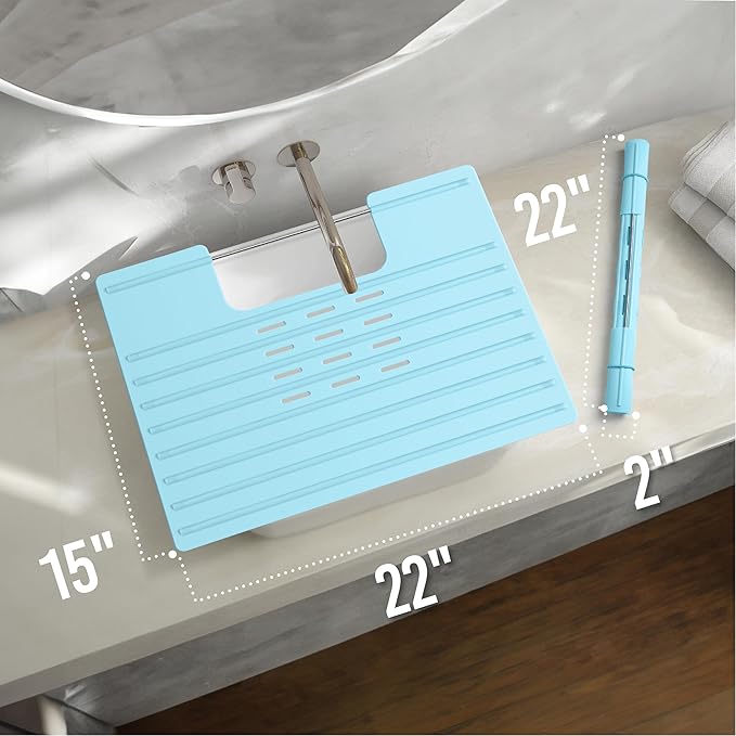 Maplefield Camper RV Sink Cover Silicone Topper - Light Blue, 22 x 2 x 2 in - Heat Resistant to 400°F - Foldable Travel Bathroom Counter Space Saver & Makeup Mat
