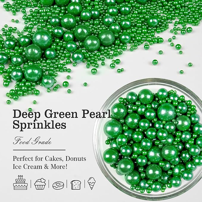 Deep Green Pearl Sugar Sprinkles, Edible Candy Pearls, 150g/5.29oz, Green Sprinkles for Cake Decorating, Baking Cake Decorations, Ice Cream Toppers, Cupcakes, Wedding Party Chirstmas Supplies