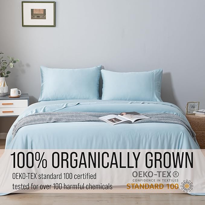 Bella Coterie Luxury Bamboo Viscose Split King Size Sheet Set | 100% Organically Grown | Ultra Soft | Cooling for Hot Sleepers | 18" Deep Pocket [Coastal Blue]