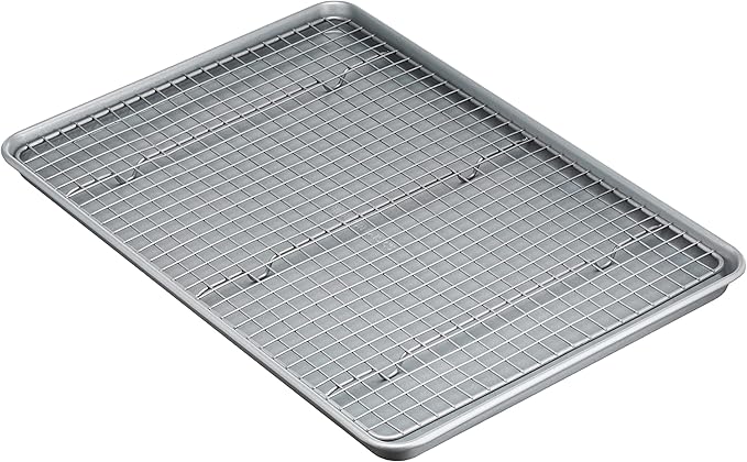 Amazon Basics Ceramic Nonstick Baking Sheet & Cooling Rack Set, Non-Toxic, Half Sheet Size - 1 Pack, Gray