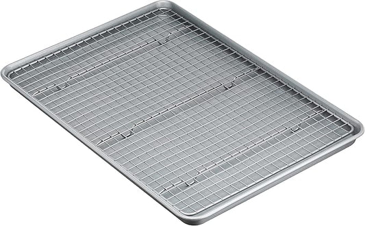 Amazon Basics Ceramic Nonstick Baking Sheet & Cooling Rack Set, Non-Toxic, Half Sheet Size - 1 Pack, Gray