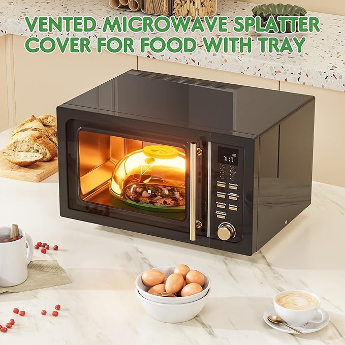 Microwave Splatter Cover for Food, Clear Microwave Cover with Water Steamer and Integrated Handle, 10 Inch Splatter Guard Lid with Plate, Kitchen Gadgets & Accessories (Green, 10 inch)